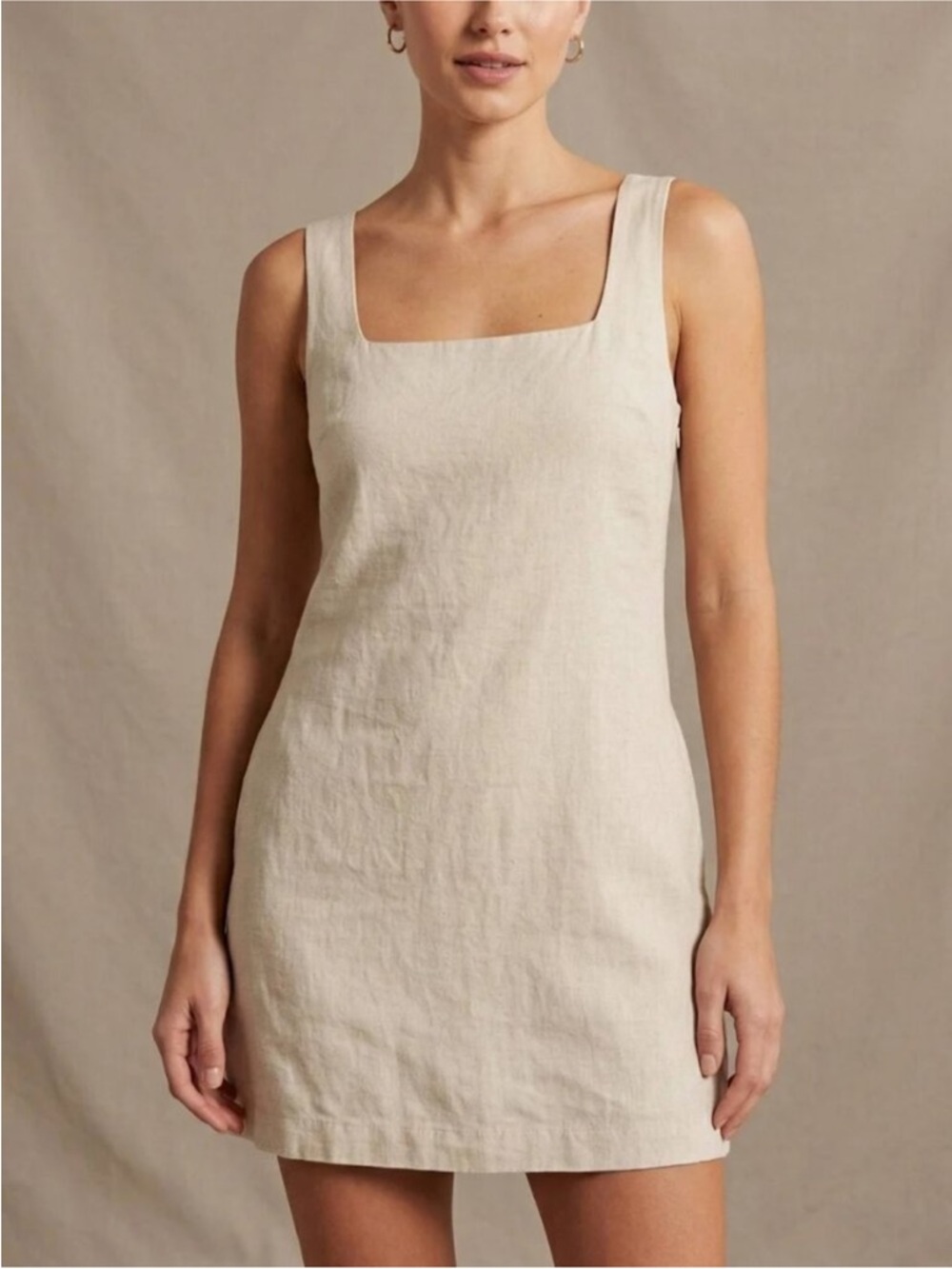 Abercrombie & Fitch Beige Square-Neck Linen Mini Dress